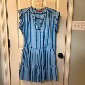Oliphant blue striped tiered dress